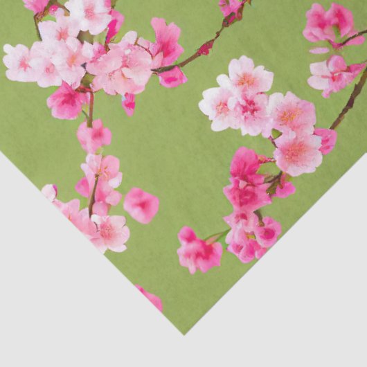 Prachtige roze kersenbloesems op Chartreuse Tissuepapier (Detail)