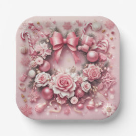 Prachtige Roze Kerstkrans Bloemenlinten Papieren Bordje