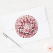 Prachtige Roze Kerstkrans Bloemenlinten Ronde Sticker (Envelop)
