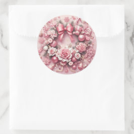 Prachtige Roze Kerstkrans Bloemenlinten Ronde Sticker