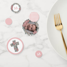Prachtige roze Lijst Cross Foto Baptisme Confetti