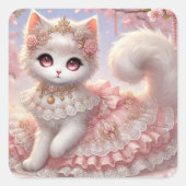 Prachtige roze Lolita Princess Cat Vierkante Sticker (Voorkant)