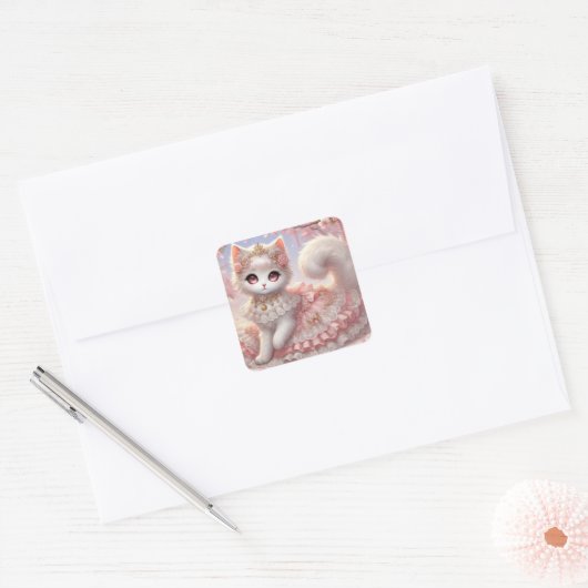 Prachtige roze Lolita Princess Cat Vierkante Sticker (Envelop)