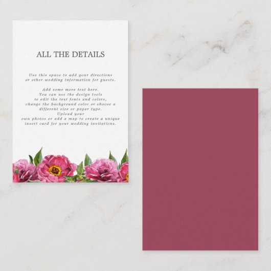 Prachtige Roze Magenta pioenrozen alle details Informatiekaartje (Voorkant / Achterkant)