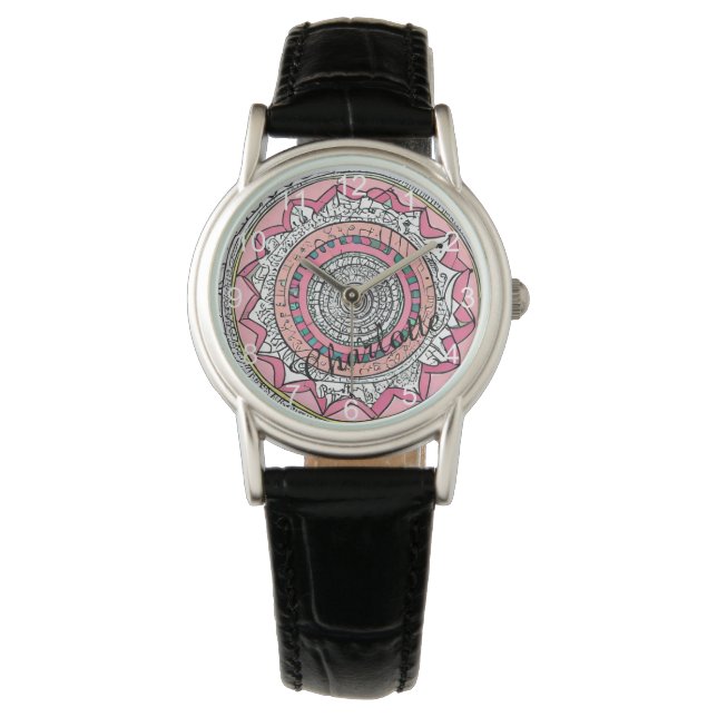 Prachtige roze Mandala Watch Horloge (Voorkant)