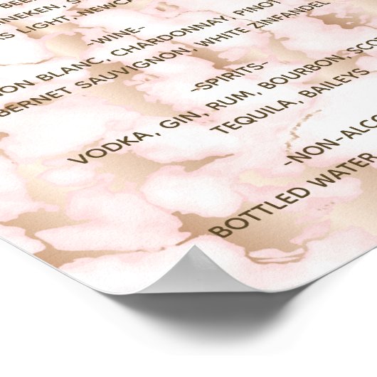Prachtige roze Marble Drinken Menú Poster (Hoek)