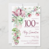 Prachtige roze Mauve Floral 100e verjaardag Kaart (Voorkant)