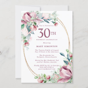 Prachtige roze Mauve Floral 30e verjaardag Kaart