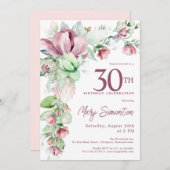 Prachtige roze Mauve Floral 30e verjaardag Kaart (Voorkant / Achterkant)
