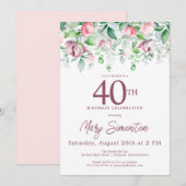 Prachtige roze Mauve Floral 40e verjaardag Kaart (Voorkant / Achterkant)