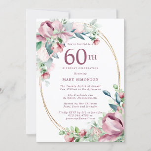 Prachtige roze Mauve Floral 60e verjaardag Kaart