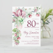 Prachtige roze Mauve Floral 80e verjaardag Kaart (Staand voorkant)