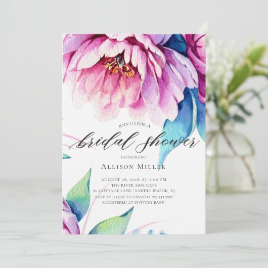 Prachtige roze pioenen bruids douche uitnodiging