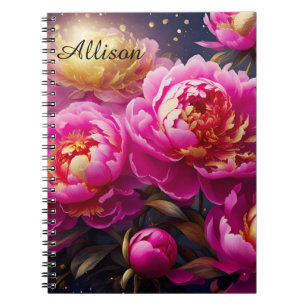 Prachtige roze pioenen met gouden accenten notitieboek