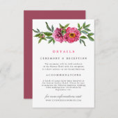 Prachtige Roze Pioenrozen Bloemige Trouwdetails Kaart (Voorkant / Achterkant)