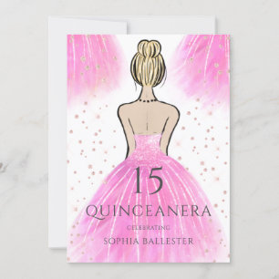 Prachtige roze prinses Dress Quinceanera Partij Kaart