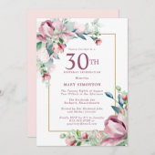 Prachtige roze roos bloemig 30e verjaardag kaart (Voorkant / Achterkant)