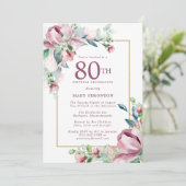 Prachtige roze roos bloemig 80ste verjaardag kaart (Staand voorkant)