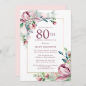 Prachtige roze roos bloemig 80ste verjaardag kaart (Voorkant / Achterkant)