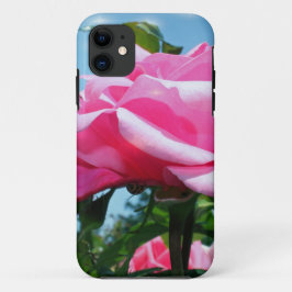 Prachtige roze roos in blauwe lucht. Bloemfotograf iPhone 11 Hoesje