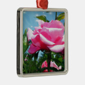Prachtige roze roos in de blauwe lucht. Florale fo Metalen Ornament (Rechts)
