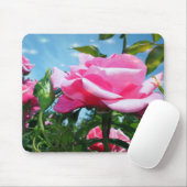 Prachtige roze roos in de blauwe lucht. Florale fo Muismat (Met muis)