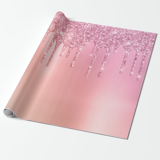 Prachtige roze roze roze goud en koperglitterdrupp cadeaupapier (Uitgerold)