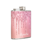 Prachtige roze roze roze goud en koperglitterdrupp heupfles (Rechts)