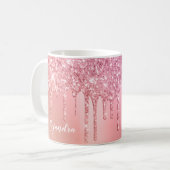 Prachtige roze roze roze goud en koperglitterdrupp koffiemok (Voorkant links)