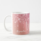 Prachtige roze roze roze goud en koperglitterdrupp koffiemok (Links)