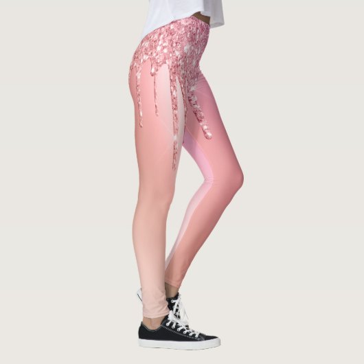 Prachtige roze roze roze goud en koperglitterdrupp leggings (Rechts)
