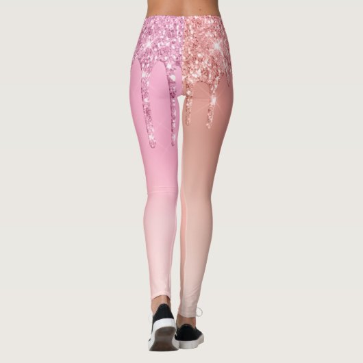 Prachtige roze roze roze goud en koperglitterdrupp leggings (Achterkant)
