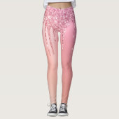 Prachtige roze roze roze goud en koperglitterdrupp leggings (Voorkant)