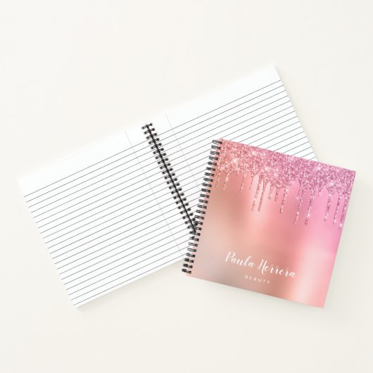 Prachtige roze roze roze goud en koperglitterdrupp notitieboek (Binnen)