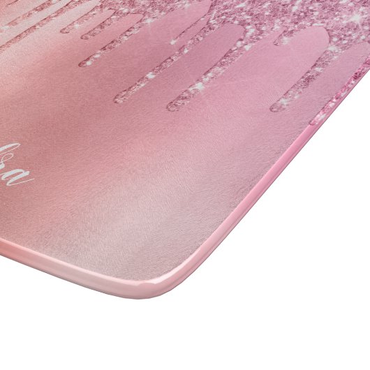 Prachtige roze roze roze goud en koperglitterdrupp snijplank (Hoek)