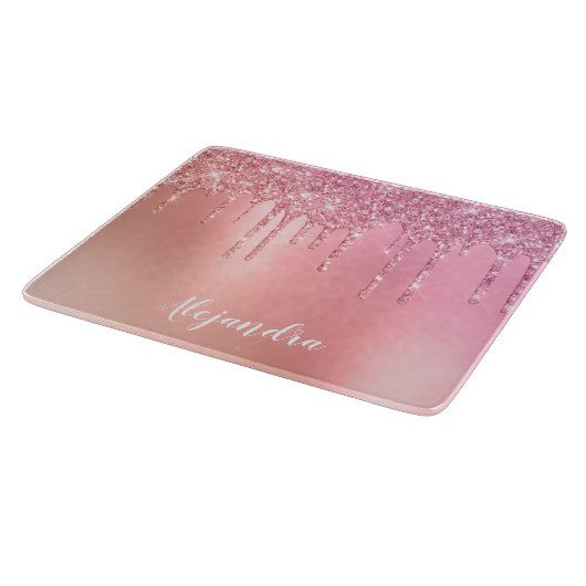 Prachtige roze roze roze goud en koperglitterdrupp snijplank (Hoek)