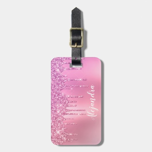 Prachtige roze roze roze goud en paarse glitterdru bagagelabel (Voorkant verticaal)