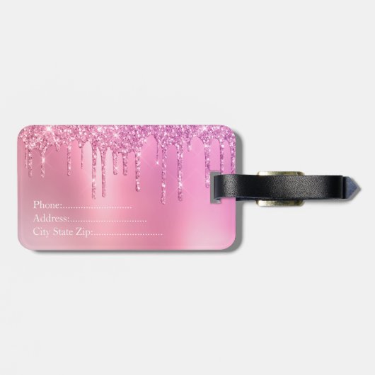 Prachtige roze roze roze goud en paarse glitterdru bagagelabel (Achterkant horizontaal)