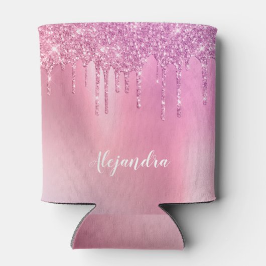 Prachtige roze roze roze goud en paarse glitterdru blikjeskoeler (Achterkant)