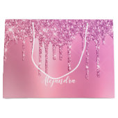 Prachtige roze roze roze goud en paarse glitterdru groot cadeauzakje (Voorkant)