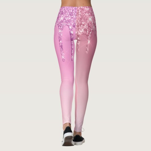 Prachtige roze roze roze goud en paarse glitterdru leggings (Achterkant)