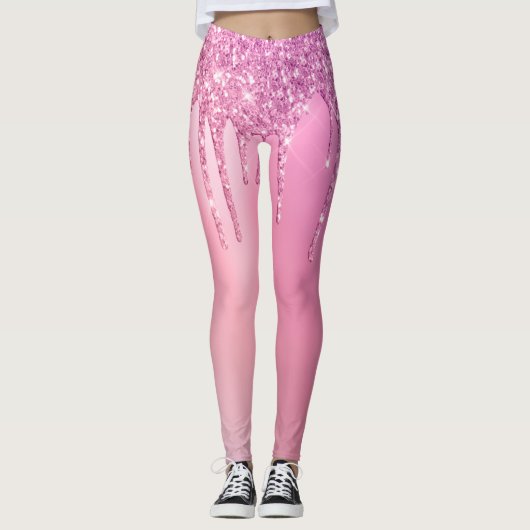 Prachtige roze roze roze goud en paarse glitterdru leggings (Voorkant)