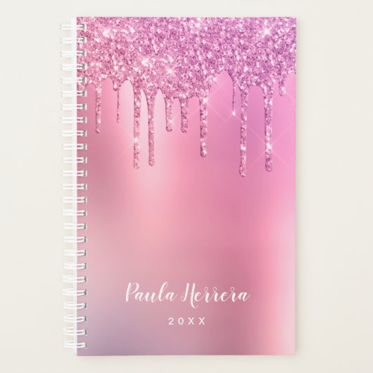Prachtige roze roze roze goud en paarse glitterdru planner (Voorkant)
