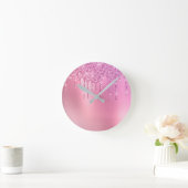 Prachtige roze roze roze goud en paarse glitterdru ronde klok (Huis)