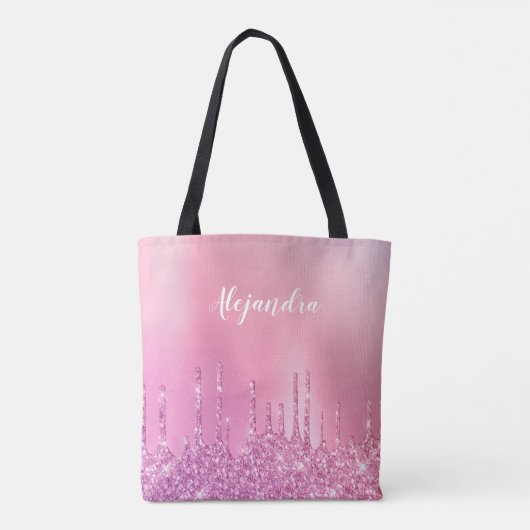 Prachtige roze roze roze goud en paarse glitterdru tote bag (Achterkant)