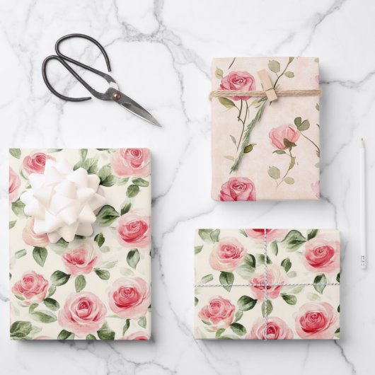 Prachtige Roze Rozen Bloemen Bruidsshower Inpakpapier Vel (Voorkant)