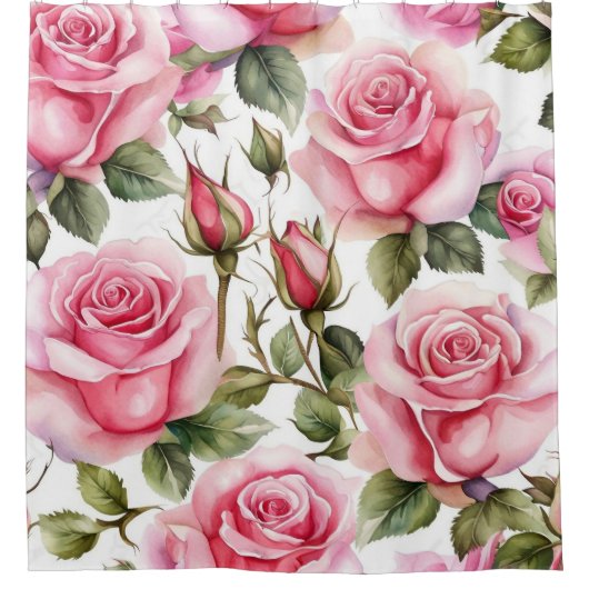 Prachtige roze rozen douchegordijn (Voorkant)