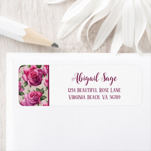 Prachtige roze rozen Elegant Floral Address Label (Insitu)