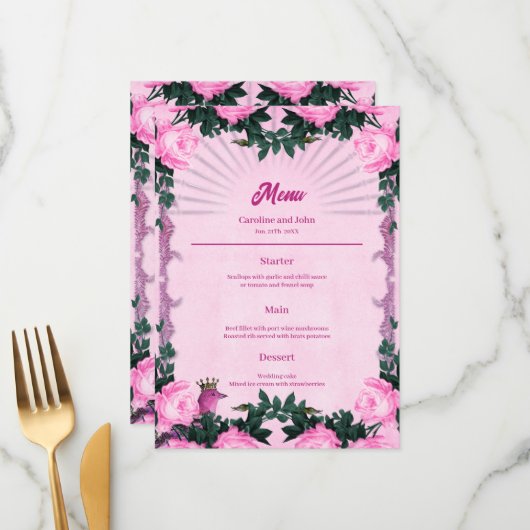 Prachtige roze rozen menu (Voorkant / Achterkant in situ)