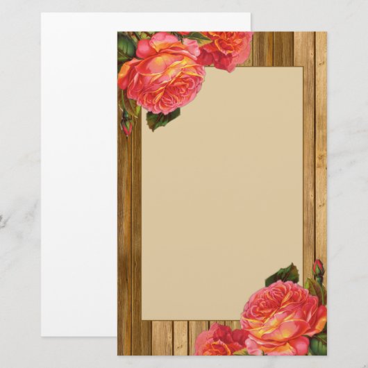 Prachtige roze rozen met roestvrij  hout briefpapier (Voorkant / Achterkant)